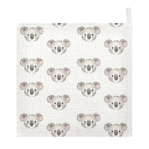 Image of vvfelixl Cartoon Koala Bear Face Baby Burp Cloths Baby Muslin Washcloths for Boys Girls Cotton Babys Face Towel for Newborn Infants Soft and Absorbent 11.8 X 11.8 in, 5 Pack