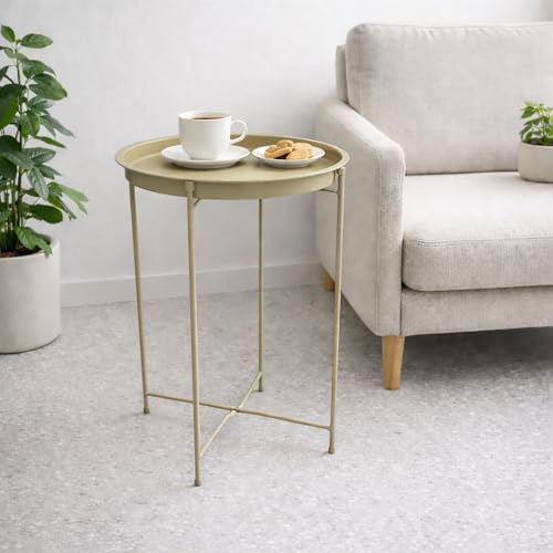 Image of Amazon Brand - Umi Round Metal Side Table for Living Room & Bedroom - Modern Bedside Table, Coffee Table, Corner Table with Sturdy Iron Frame, Silver, 33x33x48-Small