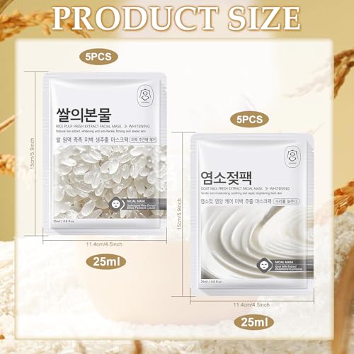 10 Piezas Mascarillas Faciales de Leche de Cabra + Mascarilla de Arroz, Mascarilla Facial Hidratante, Mascarilla Facial para Calmar la Piel, Apto para Todo Tipo de piel (El empaque está en coreano) - imagen 2