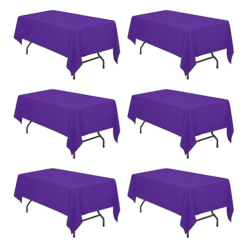 Image of BRILLMAX 6 Pack Purple Tablecloths 60x102 Inch for 6ft Rectangle Tables | 150 GSM Polyester Fabric, 15 inch Standard Drop, Water, Stain & Wrinkle Resistant Cloth Cover for Wedding Reception Banquet Party
