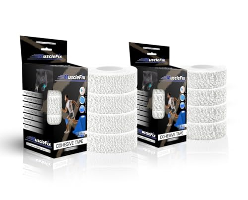 Image of Cohesive Self-Adhesive Bandage Wrap | Elastic Sports Bandage for Muscle & Joint Support | Breathable, Non-Slip, No Glue | Physiotherapy, Gym, Human & Pet Use (2.5cm) (Pack of 8)-White