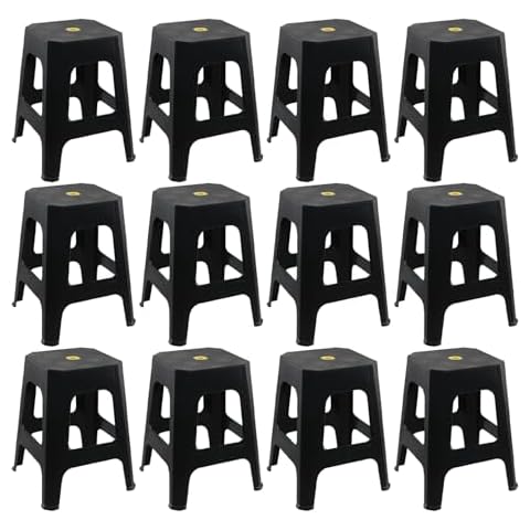Doryh 12-Pack Square Stackable Plastic Stools, Plastic High Stool Chair, Black Cover
