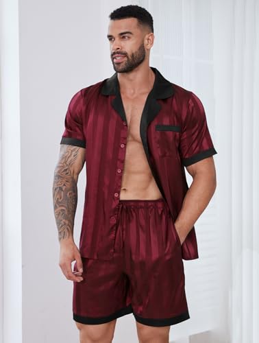 DEARCASE Mens Pajamas Set Satin Silk Pajama For Men Sleepwear Shorts Sexy Nightwear Button Down 2 Piece3