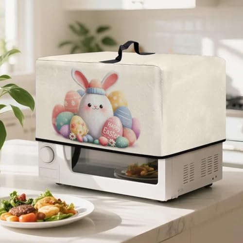 Image of Microwave Oven Dustproof Cover Happy Easter Printed Convection Oven Cover Protector Compatible with Various Small Kitchen Appliances, S, Cute Bunny Easter Egg Beige