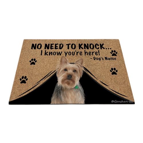 Ganshan Bi Personalized Door Mat with Funny Dog Yorkie Welcome Floor Mat No Need to Knock I Know You're Here Gift for Dog Lover 27.5