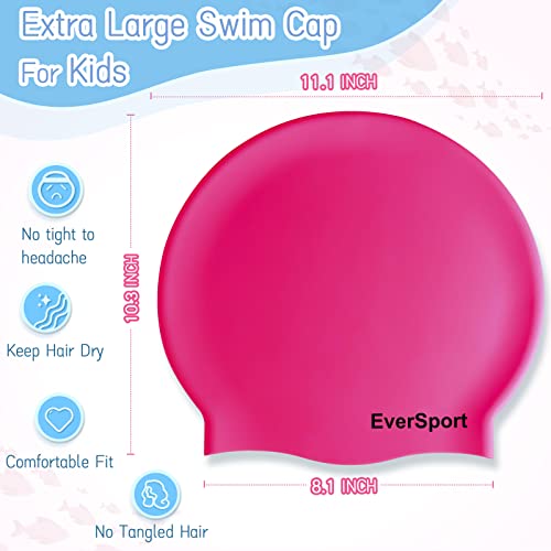 Eversport Youth Kids Swim Caps For Girls Long Hair, Large Silicone Swimming Pool Cap For Boys Braids And Dreadlocks Keep Hair Dry Anti Slip Ear Cover Bathing Shower Cap #TOP1