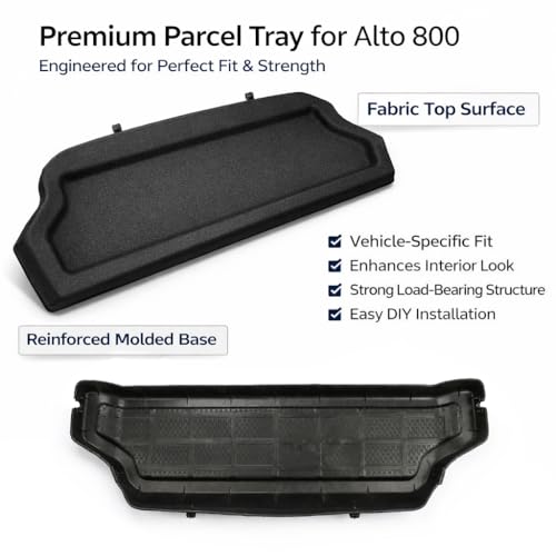 Image of Premium Parcel Tray for Maruti Suzuki Alto 800 Rear Parcel Shelf Board with Fabric Top Surface Reinforced Molded Base Strong Load Bearing Easy DIY Installation Vehicle Specific Fit Black