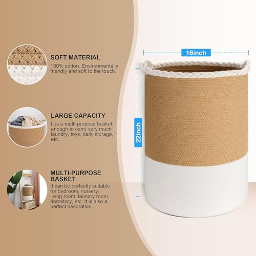 Image of ALBY Woven,Tall Wicker Laundry Basket for Blankets,Clothes,Pillows,Toys,Shoes Large Cotton Laundry Hamper for Bedroom Living Room Bathroom Nursery (72L /Extra Large16 inchD x 22 inchH, BrownA)