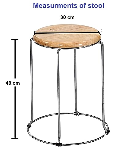 Image of MLU Wooden Top Stainless Steel Stool for Home, Office, Shop, Bar, and Restaurant,Kitchen, 30 cm , 30 cm