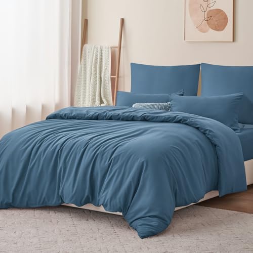 RUIKASI Bettwäsche 200x200 Blau 3teilig - Denim Blau Mikrofaser Bettwäsche-Sets Oeko-TEX… – Ansicht 3