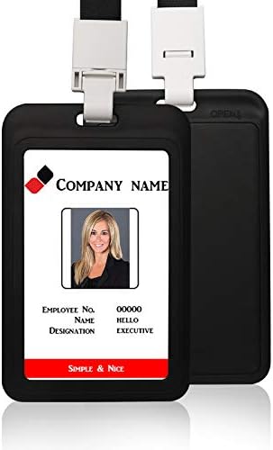 Hard Black Vertical Plastic Card Case Protector Pouch with Clear Window with Detachable Lanyard ID Card Holder for Office School ID Credit Cards Proximity Key Cards Driver’s Licenses and Passes(Black)