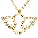 Löb 750er Gold Vergoldet Halskette Engel Flügel Schutzengel Zirkonia Stein, Damen 18 Karat Kette Engelsflügel Modern Minimalistisch Dezent Filigran Zart