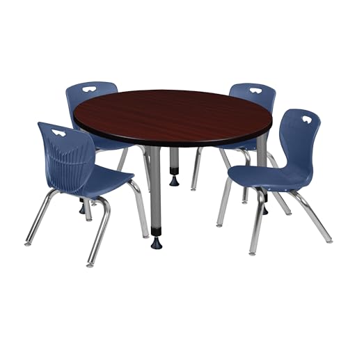 Romig Kee Round Classroom Activity Table & Chairs Height adjustable3, 30 x 30, Chrome|Grey|Mahogany|Navy Blue