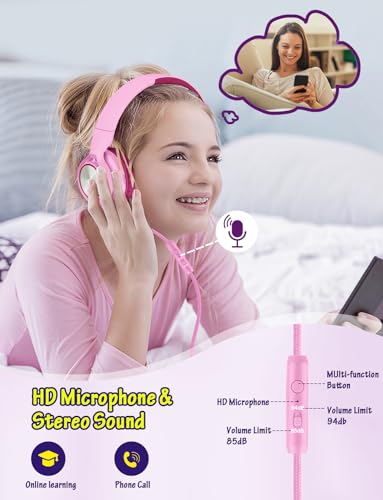 Image of Voopwink Kids Headphones with Microphone, Wired Over Ear Headsets with Limited Volume 85dB / 94dB for Boys Girls Teens Children Online School /Travel /iPad /Tablet /Cellphone