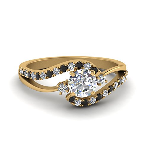 Image of Choose Your Gemstone Swirl 3 Stone Diamond CZ Engagement Ring Yellow Gold Plated Round Shape Side Stone Engagement Rings for Women, Girls and Ladies US Size 4 to 12