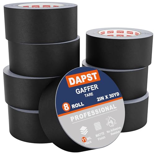 Image of 8 Pack Black Gaffers Tape, 2 Inch x 30 Yards Pro Matte Gaff Tape