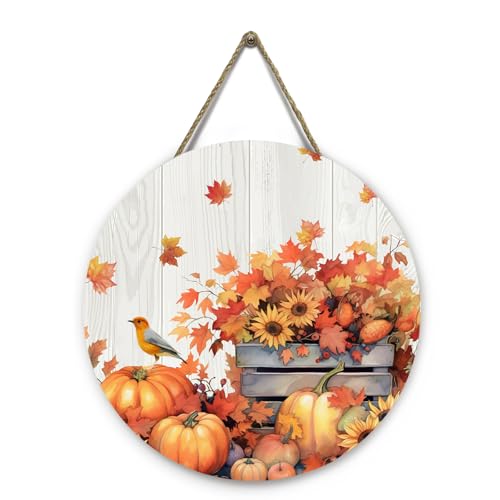 Dacawin Fall Door Sign Wooden Autumn Pumpkins Door Hanger Maple Leaf...