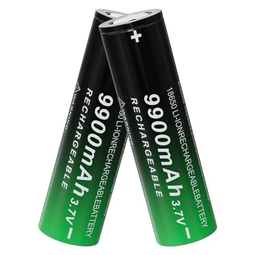 BENKIA 18650 Rechargeable Battery 9900mAh Lithium 3.7Volt High Capacity 18650 Batteries for Headlamp LED Flashlight (Flat Top,2 Pack)