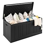 TANGZON 300L/400L Garden Storage Box, Waterproof Outdoor Storage Deck Box with Lockable Lid, Patio Deck Boxes Storage Bin for Cushions Pillows Pool Supplies Tools Sports Equipment (Black, 300L)