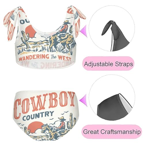 QUGRL Cowboy Rising Horse Girls Swimsuit Bikini Set Kids Bathing Suits for Girls 2 Piece Bowknot Swimwear Tankini Hawaiian 7-8 Years Multicoloured2