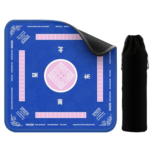 Blue Mahjong Mat for Table 31.5x31.5 Inches Non Slip Noise Reducing Includes Black Storage Bag Mahjong Mats