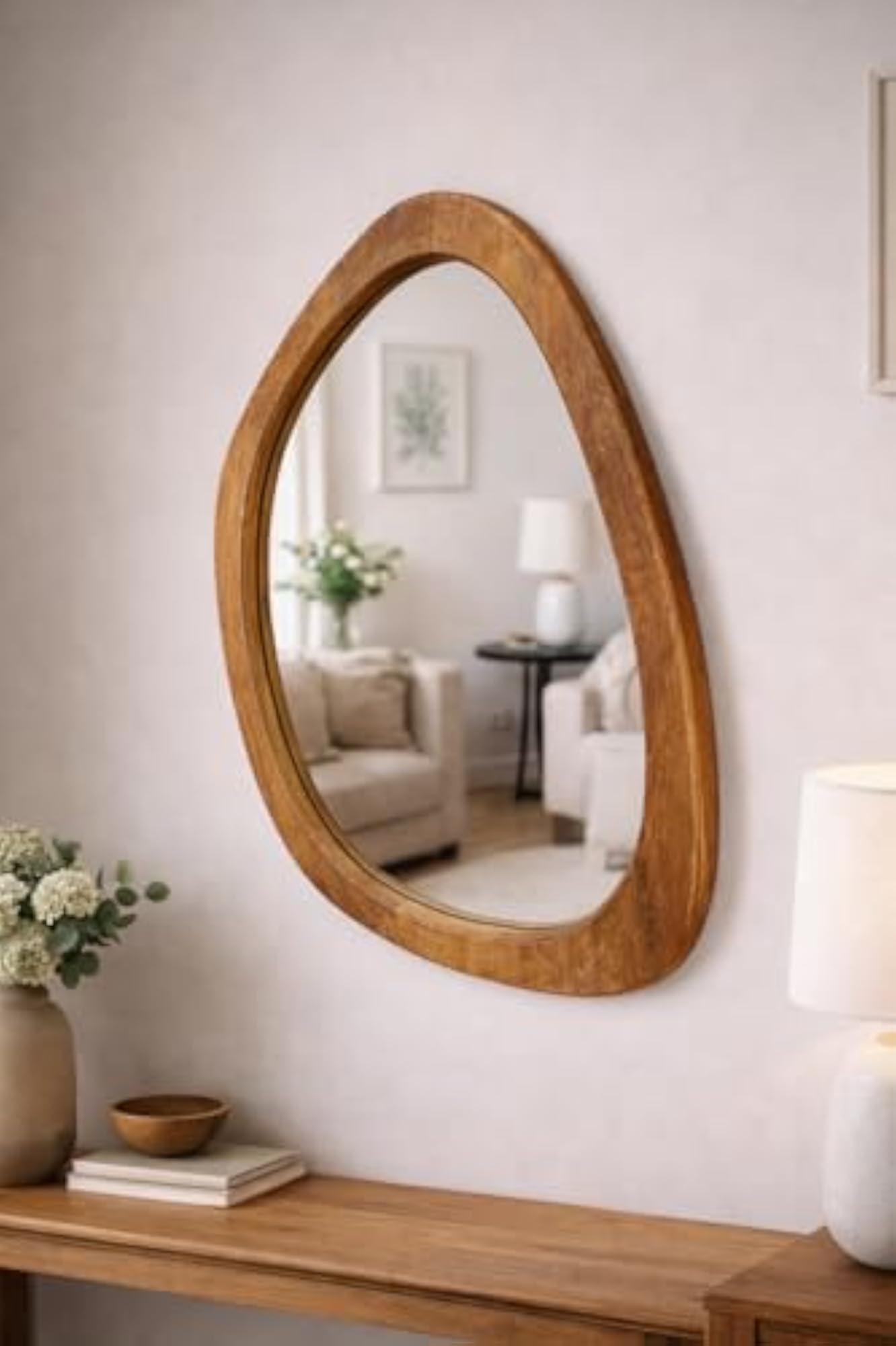 Asymmetrical Wood Wall Mirror Frame, Modern Organic Design