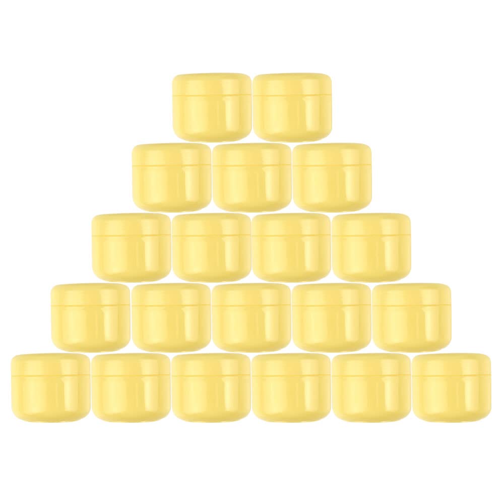 20 Pcs 20ml Small Yellow Plastic Cream Jars Pot Container with Inner Lids Make Up Lotion Cream Lip Balm and Kitchen Product Storage