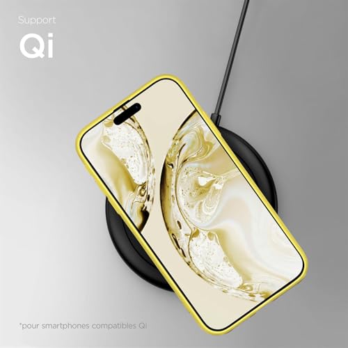 Coque silicone iPhone 15 Pro eviter rayures ecran objectif arriere jaune - 5