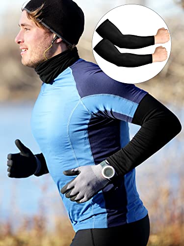Newcotte 4 Pairs Winter Thermal Arm Sleeves Arm Sleeve Warmer Cycling Thermal Compression Running Warmers for Men Women(Black, Gray Blue, Dark Grey, Light Grey, M)