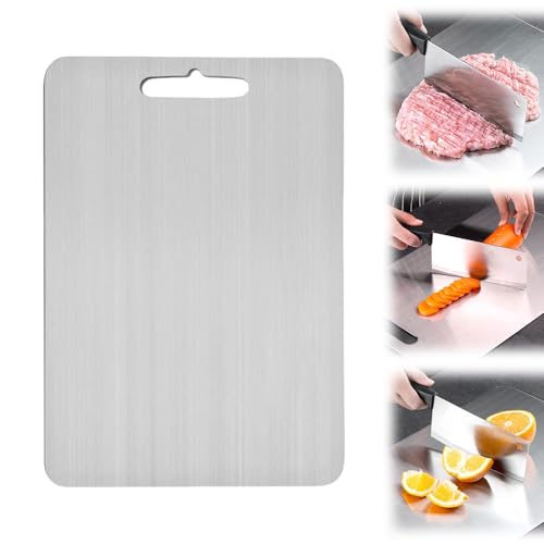Antibacterial Stainless Steel Cutting Board, 100% Titanium Cutting Board, Double Sided Food Grade Kitchen Chopping Board, Ideal for Cutting Meat, Fruits, and Vegetables, Dishwasher Safe (29 * 20cm)