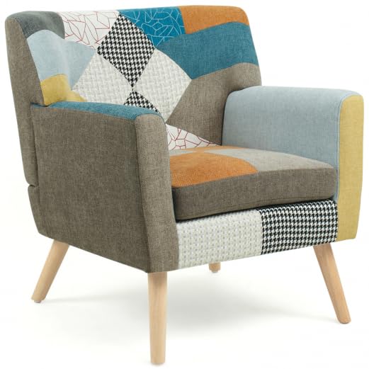IDMarket - Fauteuil scandinave LIV en Tissu Patchwork Multicouleu...