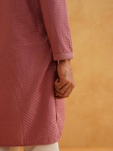 Image of Sojanya (Since 1958 Men'S Geometric Embroidered Thread Work Cotton Straight Long Kurta