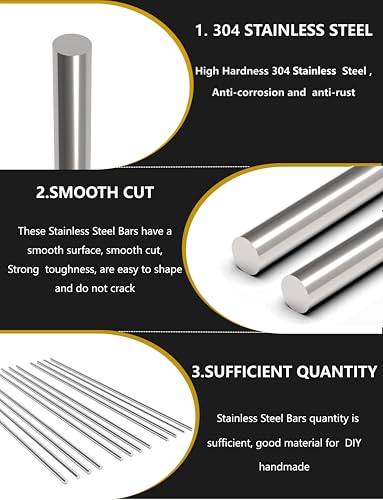 Image of 12Pcs 3 mm x 300 mm 304 Stainless Steel Rod, Metal Shaft | Stainless Steel Smooth Rods for Industry, Metal Working Hobbies and DIY Craft