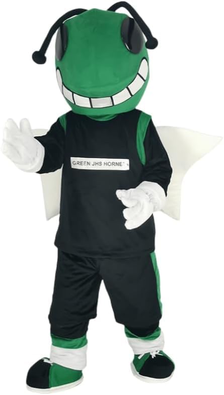Green Hornet Mascot Costume in Black Suit for Adults Men Women with Built-in Fan Inside the Head