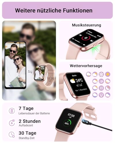 Tensky Smartwatch Damen mit Telefonfunktion 1,85" Smart Watch Alexa Integrierte 3ATM, 110+ Sportmodi… – Ansicht 6