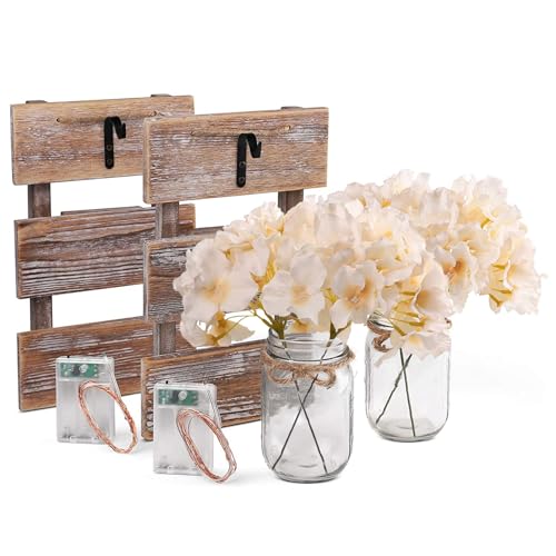 Image of Wall Sconce Decor 2pcs, Mason Jar Wall Sconce Farmhouse Home Decor with 9.8FT LED Fairy Lights 4Flowers, Modern Art Living Room Bedroom Bathroom Decorative Hanging Yellow