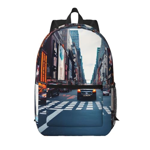 Sac à dos à la mode multi-poches NYC noir et blanc 43 cm