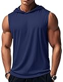 MAGCOMSEN Tank Tops Men Sleeveless Hoodie Cotton Casual T Shirts Summer Muscle Shirts Moisture Wicking T-Shirt Navy,XL