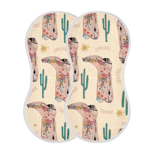 Cowboy Boots Western Cacti Burp Cloths Baby Boys Girls Absorbent Soft Cotton Burping Cloths Rags, 2 Pack