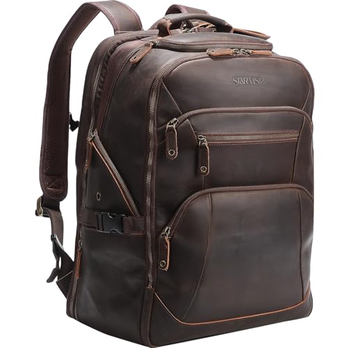 STAR VISTA Voyager-01 Executive Full Grain Leather Travel Backpack, 40L Luxurious Capacity, 18" Laptop Compatible, All-in-One Travel Bag for ‌Sophisticated Global Voyagers, TSA Friendly