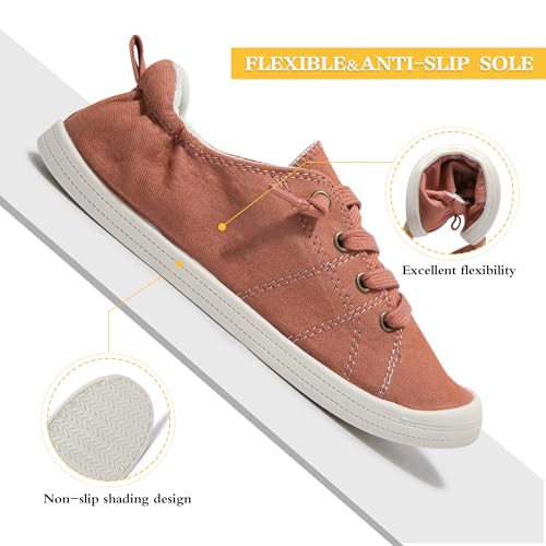 Image of FUNKYMONKEY Slip-On Canvas Sneakers for Women, Comfortable Lightweight Lace-Up Flat Casual Tennis Shoes Breathable Walking Shoes for Everyday Wear