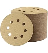 Shaywa 100 Pack 5 Inch 8 Hole Hook and Loop Gold Sanding Discs 150 Grit Orbital Sander Pads Sandp...