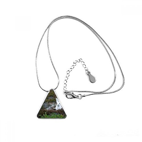 Collier lapin blanc avec chaîne et son pendentif triangle en métal