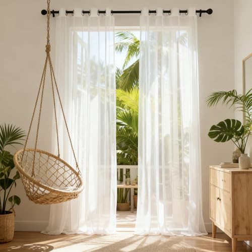 Cortinas translúcidas blancas de 177 x 120 cm que permiten el paso natural de la luz