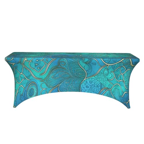Nappe turquoise élasthanne lavable et infroissable pour table rectangulaire ajustée