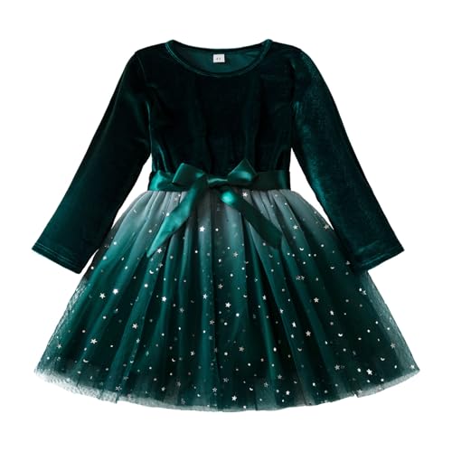 Mädchen Kinder Kleid Grün Samt A-Linie Lässig Mädchen...