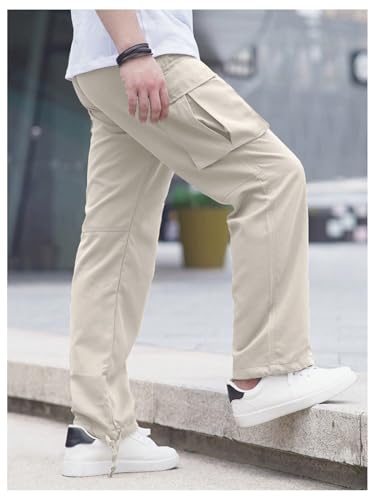 Verdusa Men's Drawstring Waist Casual Pants Straight Leg Cargo Pants with Pockets2
