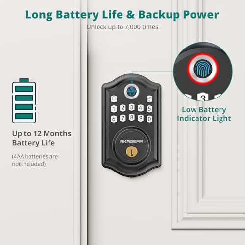 Image of AkaGear DS10 Pro Keyless Entry Door Lock with Biometric Fingerprint, Electronic Keypad Deadbolt for Front Exterior Door, APP Control, Access Code & Auto-Lock, Matte Black