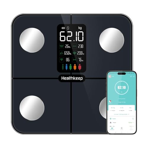 Báscula Grasa Corporal Báscula de Baño Digital, Balanza Bluetooth Inteligente con Análisis (pantalla grande)
