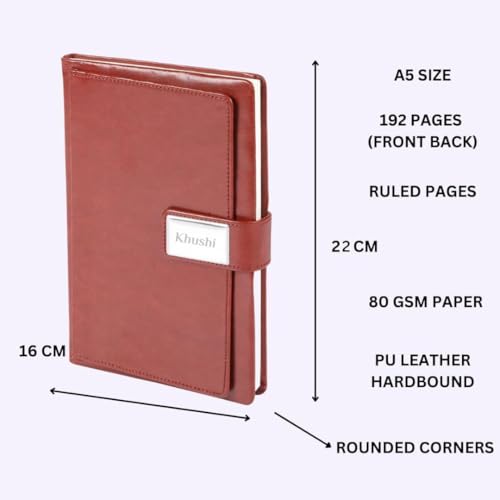 Image of Giftana Personalized Diary with Name, Customized Leather Notebook Diary with Magnetic Flip Lock, A5 Size, 192 Ruled Pages Office Diaries for Writing, New Year Corporate Gifts for Employee (Brown 4)